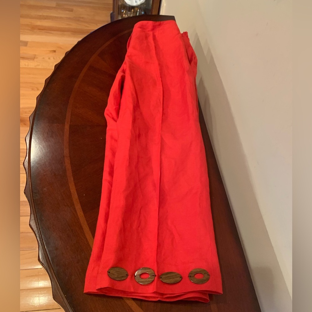 Kasper Orange Linen Blend Capris with Wooden Ankle Accents